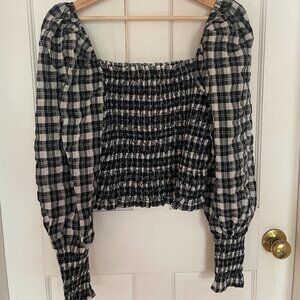 H&M Black And White Checkered Smock Top